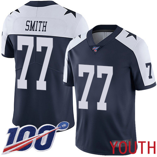 Youth Dallas Cowboys Limited Navy Blue Tyron Smith Alternate #77 100th Season Vapor Untouchable Throwback NFL Jersey->youth nfl jersey->Youth Jersey